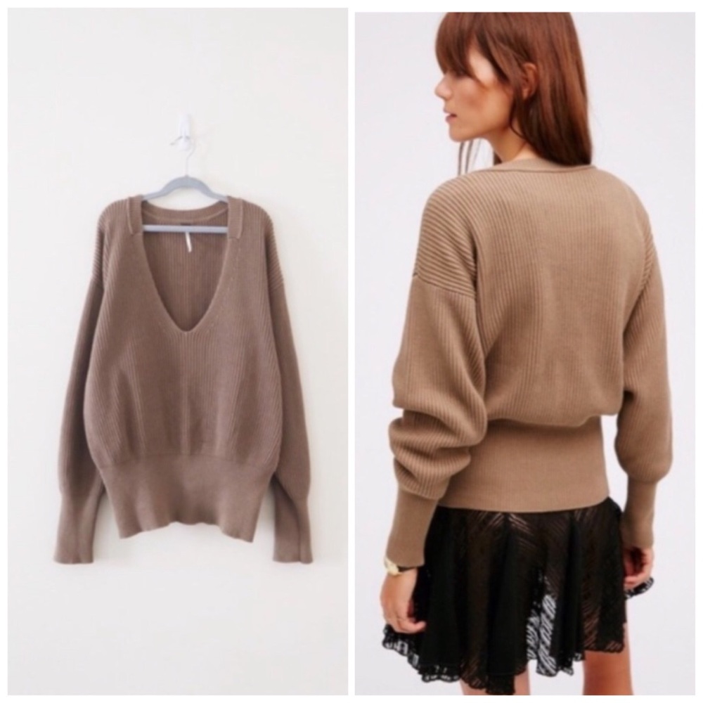 Free People Allure Pullover Ribbed V Neck Sweater